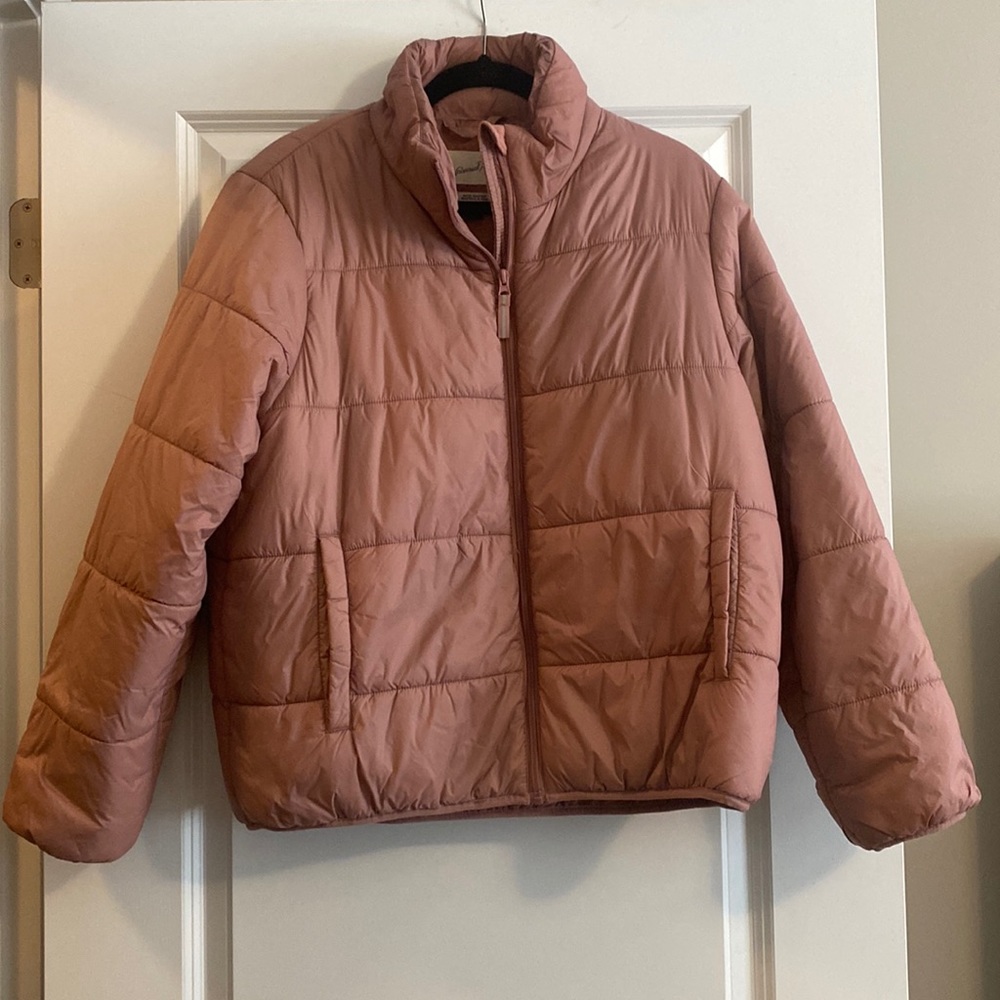 Powder pink puffer jacket